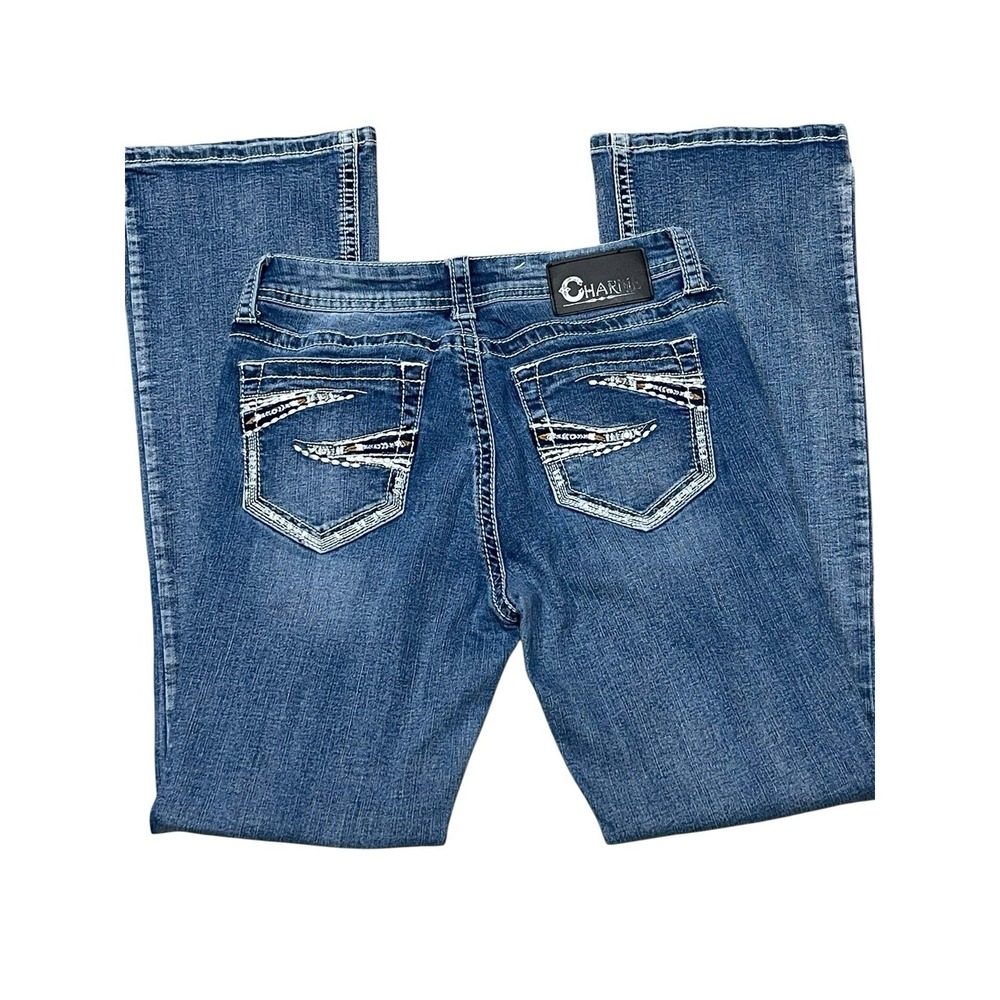 Charme Y2K Style Bootcut Embellished Thick Stitch Jeans Size 27